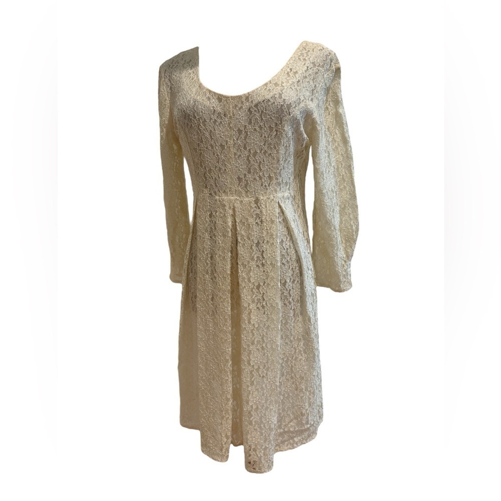 80s FLORAL LACE TUNIC DRESS COQUETTE GIRL EMPIRE BODICE W PLEATED SKIRT 10 - Picture 3 of 11